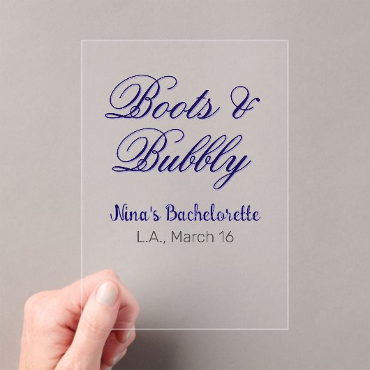 Boots & Bubble bachelorette party name purpleplace アクリル招待状 (インサイチュ (ポータブル))