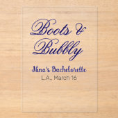 Boots & Bubble bachelorette party name purpleplace アクリル招待状 (正面)