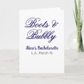 Boots & Bubble bachelorette party name purpleplace カード (正面)
