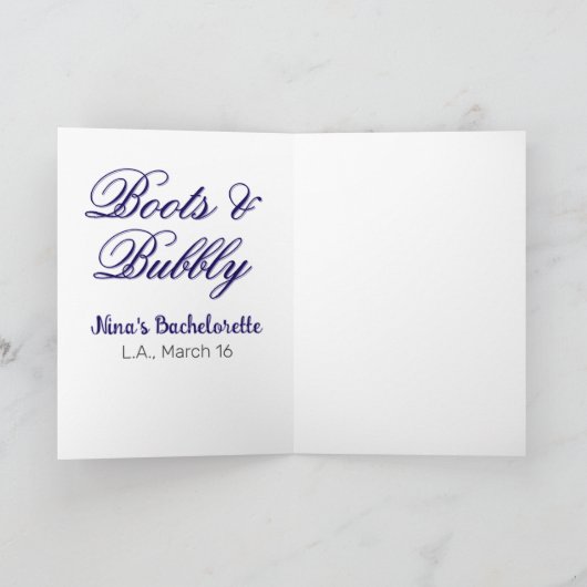 Boots & Bubble bachelorette party name purpleplace カード (内部)