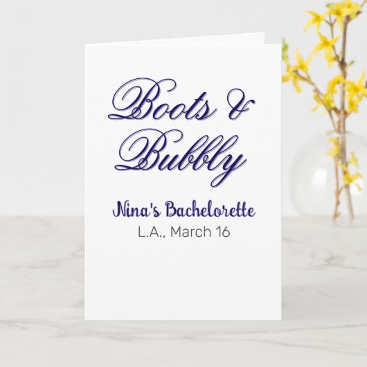 Boots & Bubble bachelorette party name purpleplace カード (黄色い花)
