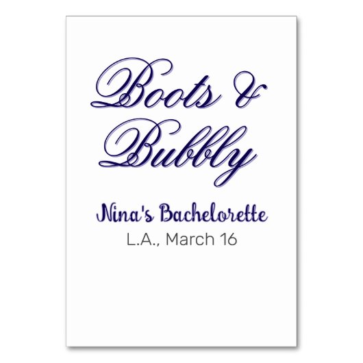 Boots & Bubble bachelorette party name purpleplace テーブルナンバー (正面)