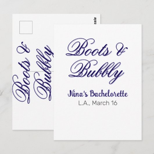 Boots & Bubble bachelorette party name purpleplace ポストカード (正面/裏面)