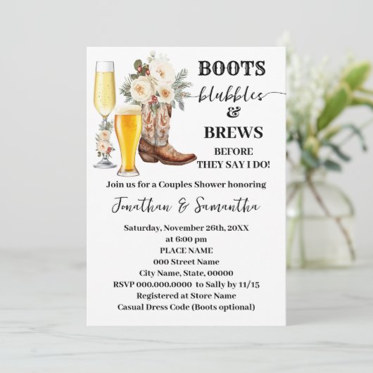 Boots Bubbles & Brews Winter Bridal Shower 招待状 (スタンド正面)
