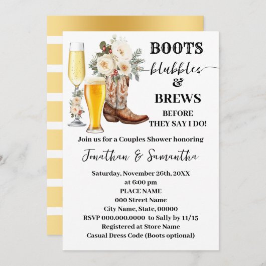 Boots Bubbles & Brews Winter Bridal Shower 招待状 (正面/裏面)