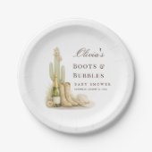 Boots & Bubbles Elegant Western Baby Shower ペーパープレート (正面)