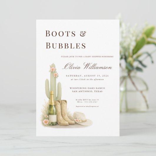 Boots & Bubbles Western Baby Shower 招待状 (スタンド正面)
