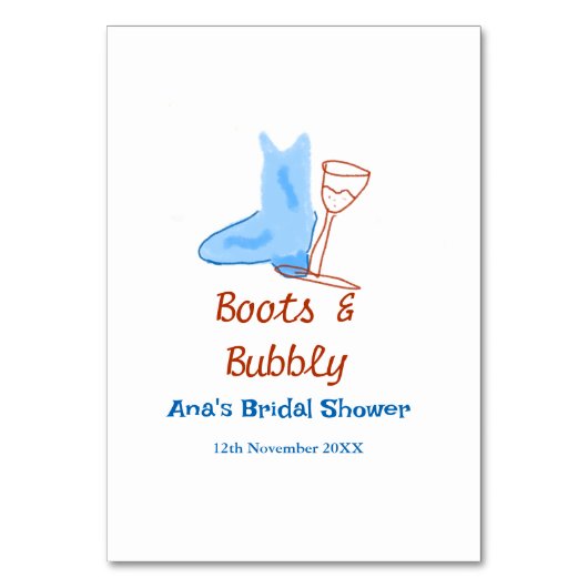 Boots & bubbly champagne bottle bridal shower blue テーブルナンバー (正面)
