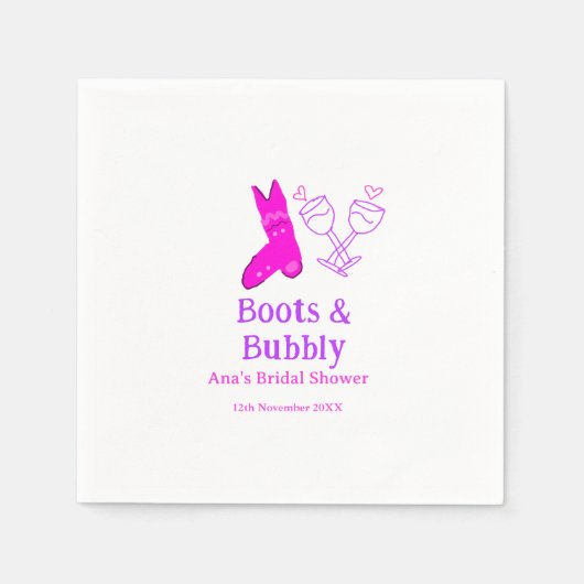 Boots & bubbly champagne bottle bridal shower pink スタンダードカクテルナプキン (正面)