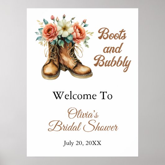 Boots & Bubbly Rustic Bridal Shower Welcome ポスター (正面)