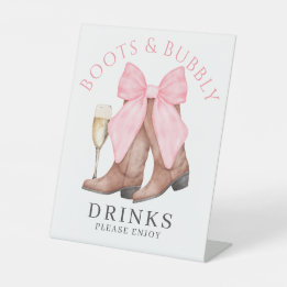 Boots Bubbly Western Bridal Shower Drinks 台座サイン
