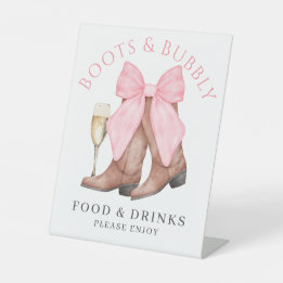 Boots Bubbly Western Bridal Shower Food Drinks 台座サイン