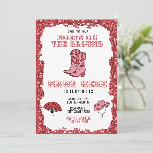 Boots On The Ground Birthday Invitation 招待状 (スタンド正面)