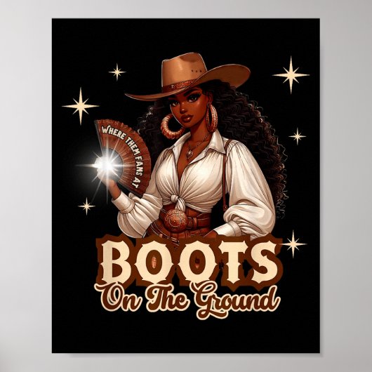 Boots On The Ground Cowgirl Western Black Girl Bla ポスター (正面)