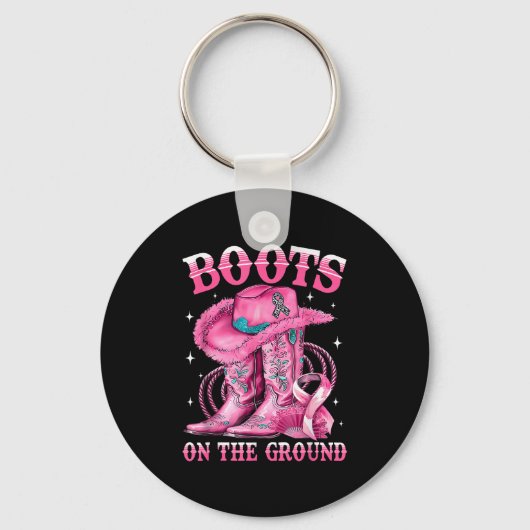 Boots On The Ground Cowgirl Western Breast Cancer  キーホルダー (正面)