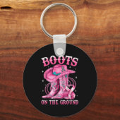 Boots On The Ground Cowgirl Western Breast Cancer  キーホルダー (正面)