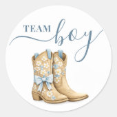 Boots or Bows Gender Reveal Blue Team Boy ラウンドシール (正面)