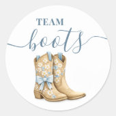 Boots or Bows Gender Reveal Blue Team Boy ラウンドシール (正面)