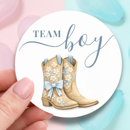 Boots or Bows Gender Reveal Blue Team Boy ラウンドシール