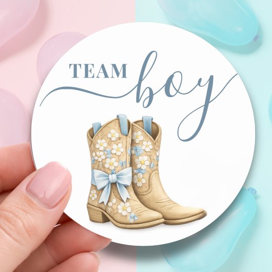 Boots or Bows Gender Reveal Blue Team Boy ラウンドシール