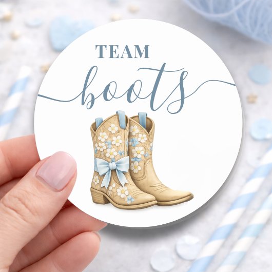 Boots or Bows Gender Reveal Blue Team Boy ラウンドシール