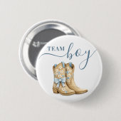 Boots or Bows Gender Reveal Blue Team Boy 缶バッジ (正面&裏面)