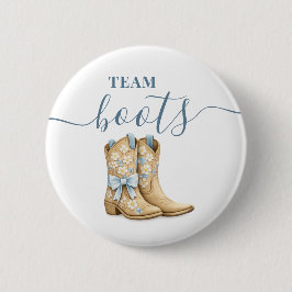 Boots or Bows Gender Reveal Blue Team Boy 缶バッジ