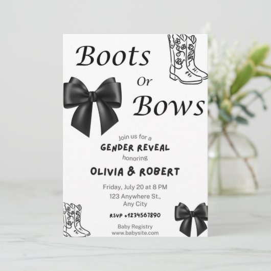Boots or Bows Gender Reveal Invitation 招待状 (スタンド正面)