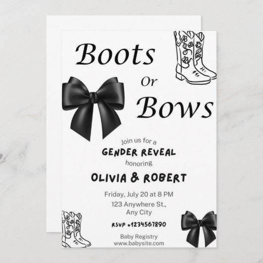 Boots or Bows Gender Reveal Invitation 招待状 (正面/裏面)