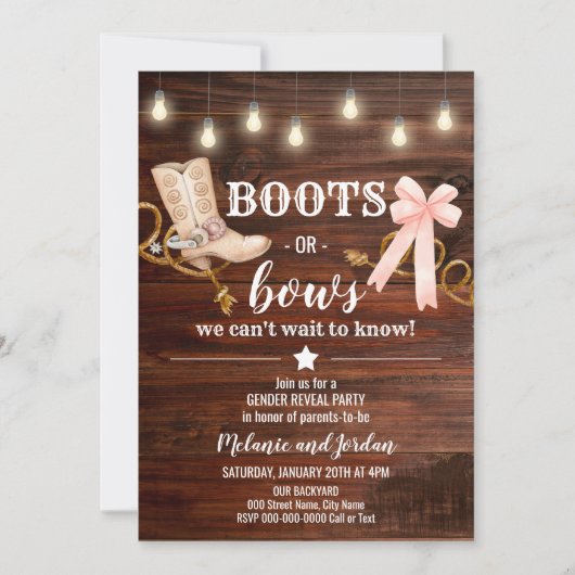 Boots or Bows Gender Reveal Party 招待状 (正面)