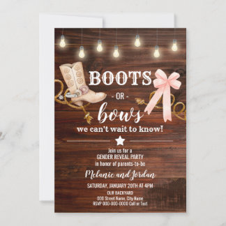 Boots or Bows Gender Reveal Party 招待状