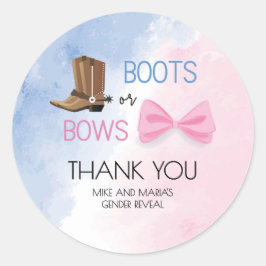 Boots or Bows gender reveal party stickers ラウンドシール