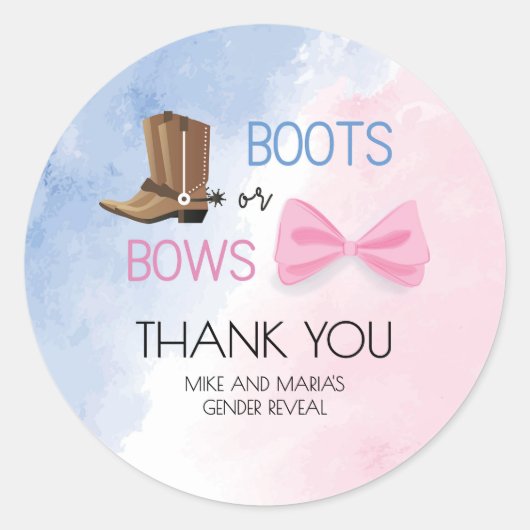 Boots or Bows gender reveal party stickers ラウンドシール (正面)