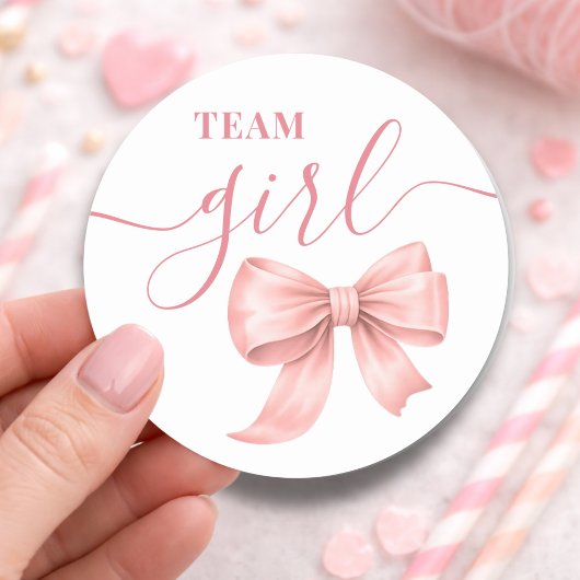 Boots or Bows Gender Reveal Pink Bow Team Girl  ラウンドシール