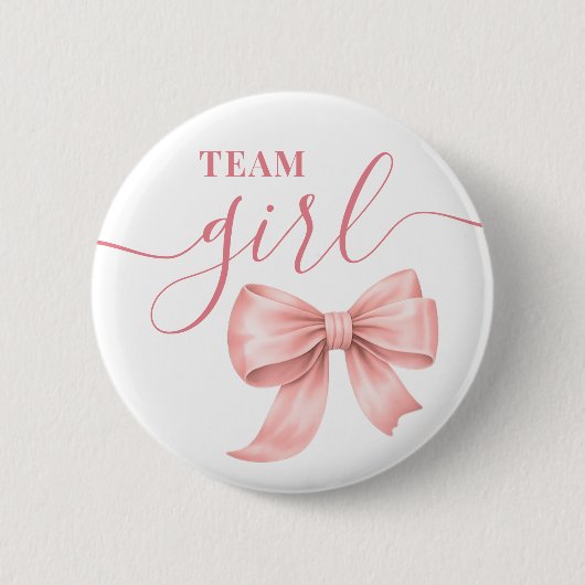 Boots or Bows Gender Reveal Pink Team Girl 缶バッジ (正面)