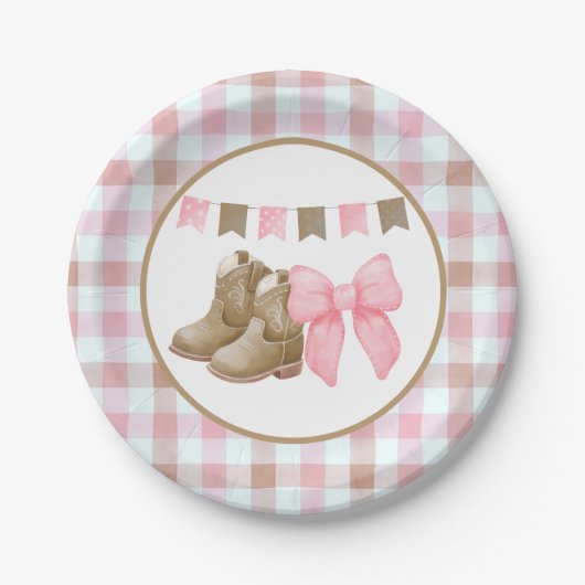 Boots or Bows Gender Reveal Theme Paper Plates ペーパープレート (正面)