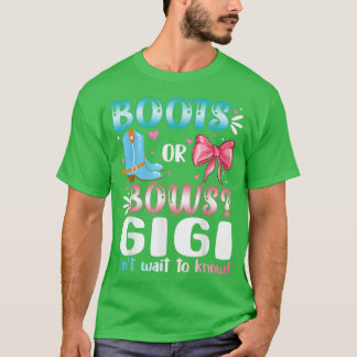 Boots Or Bows Gigi Gender Reveal Baby Shower Pregn Tシャツ