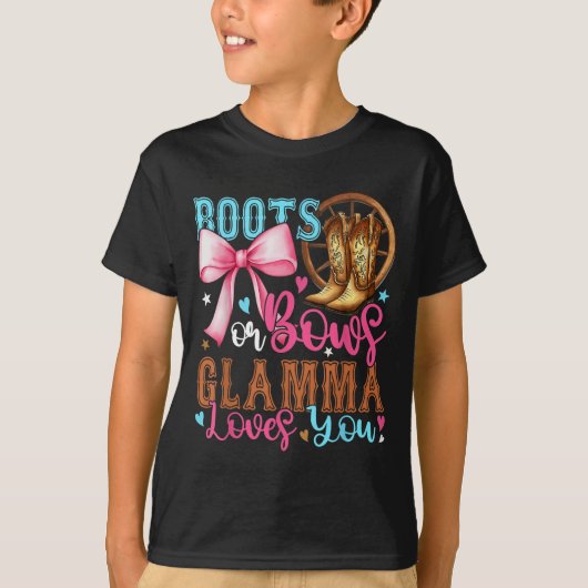 Boots Or Bows Glamma Loves You Gender Reveal Party Tシャツ (正面)