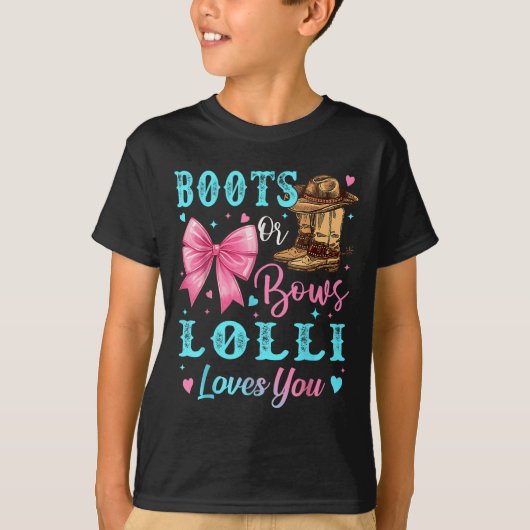 Boots Or Bows Lolli Loves You Gender Reveal Family Tシャツ (正面)