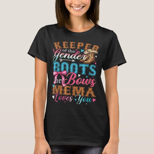Boots Or Bows Mema Loves You Gender Reveal Family Tシャツ (正面)