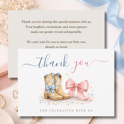 Boots Or Bows Western Chic Gender Reveal サンキューカード