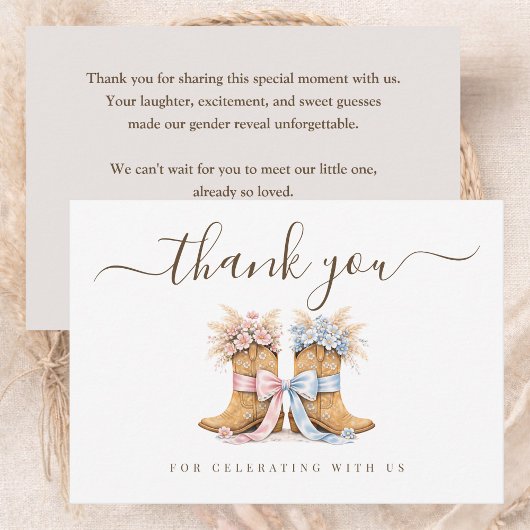 Boots Or Bows Western Chic Gender Reveal サンキューカード