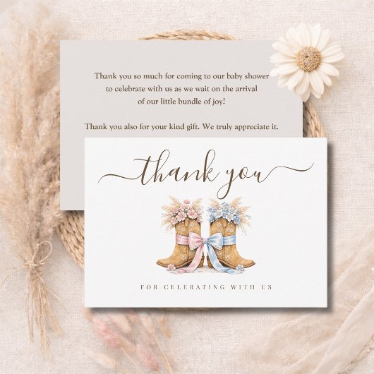 Boots Or Bows Western Chic Gender Reveal サンキューカード