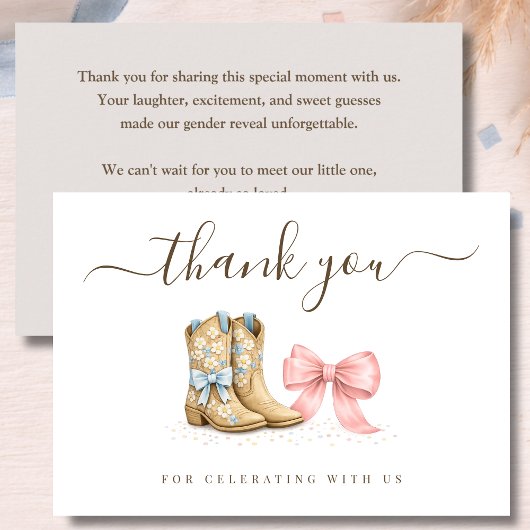 Boots Or Bows Western Chic Gender Reveal サンキューカード