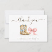 Boots Or Bows Western Chic Gender Reveal サンキューカード (正面)