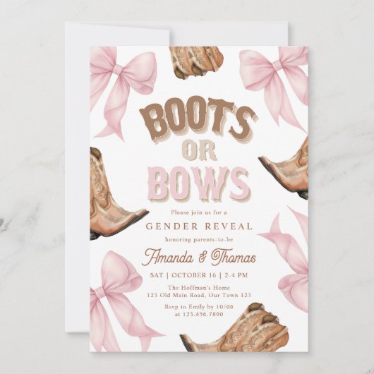 Boots or Bows Western Gender Reveal 招待状 (正面)