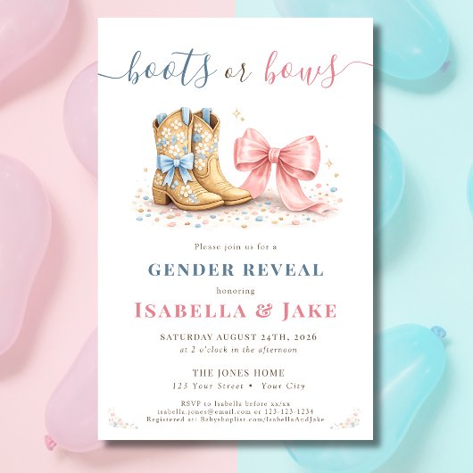 Boots or Bows Western He Or She Gender Reveal チラシ