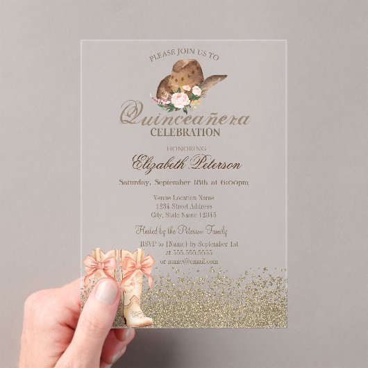 Boots Quinceañera  アクリル招待状 (インサイチュ (ポータブル))