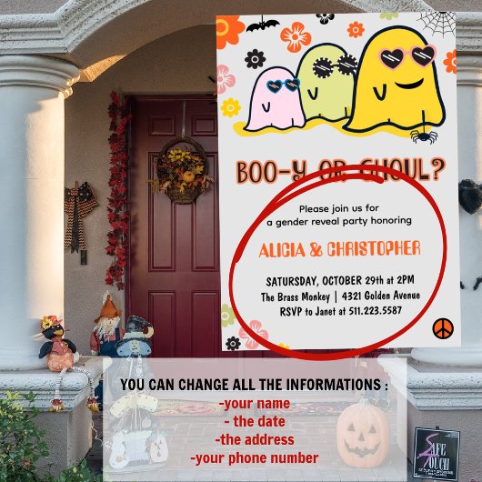 BooyまたはGhoul 70s幽霊ハロウィンジェンダーが明らかにする 招待状