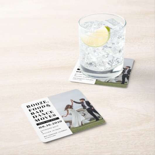 Booze食べ物の悪いダンスの動き日付写真を保存 スクエアペーパーコースター (インサイチュ)
